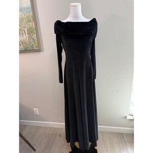 Vintage 90s Black Velvet Off the Shoulder Maxi Formal Gown Gothic Dress Size S